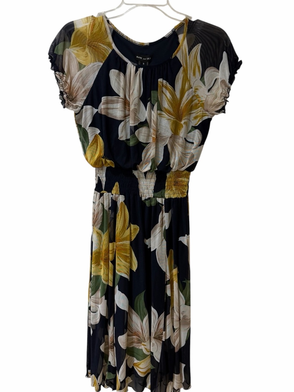 kate and lily Floral Navy Dress with Yellow and Cream Blooms size 6